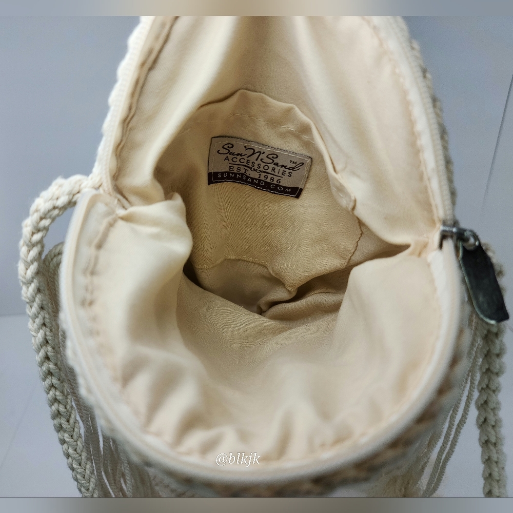 Sun n Sand Crossbody Crochet Fringe Bag *Natural* EUC - Picture 8 of 9